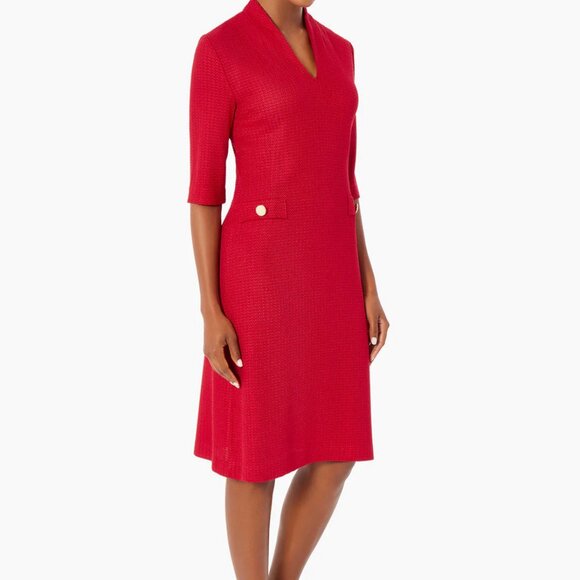 NWT Misook Red V-Neck Textured Knit Flare Dress Rouge XL 16, 18 - Picture 1 of 6